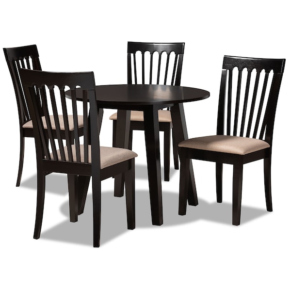 Baxton Studio Maisie Sand Upholstered and Dark Brown Wood 5-Piece Dining Set 169-9397-10896 - main